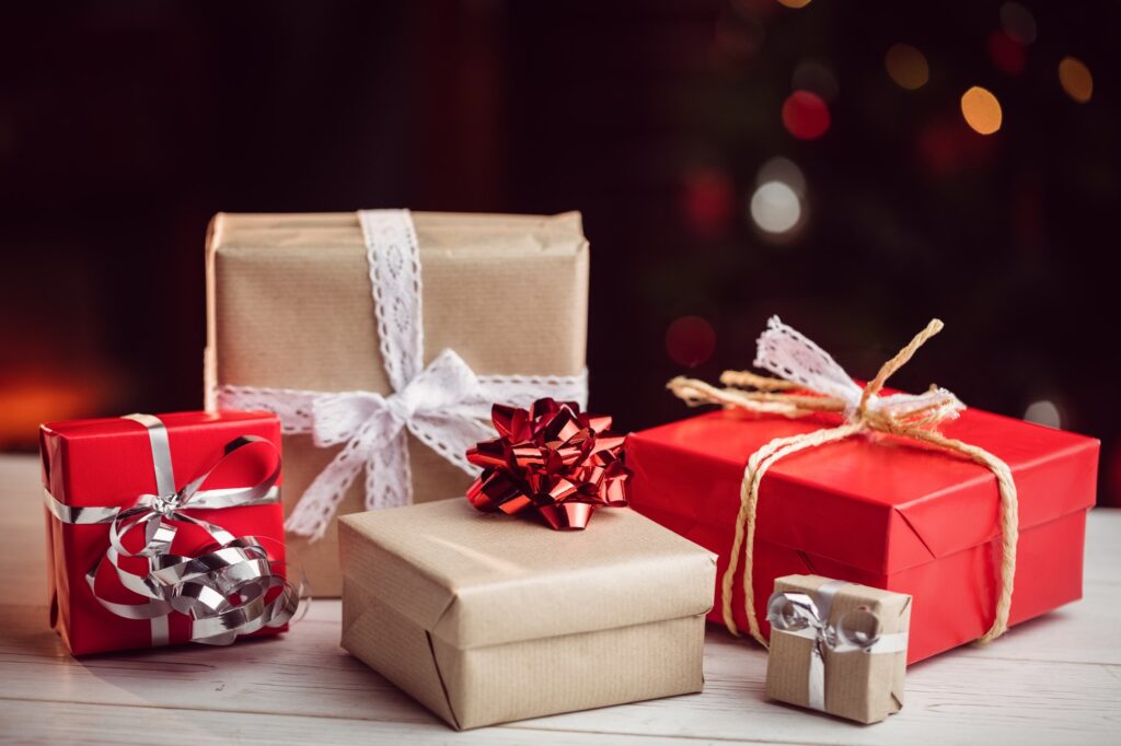 Composite image of presents on a table